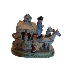 Occupied Japan 7" X 5” Bisque Continental Man & Woman w/ Horse Drawn Carriage